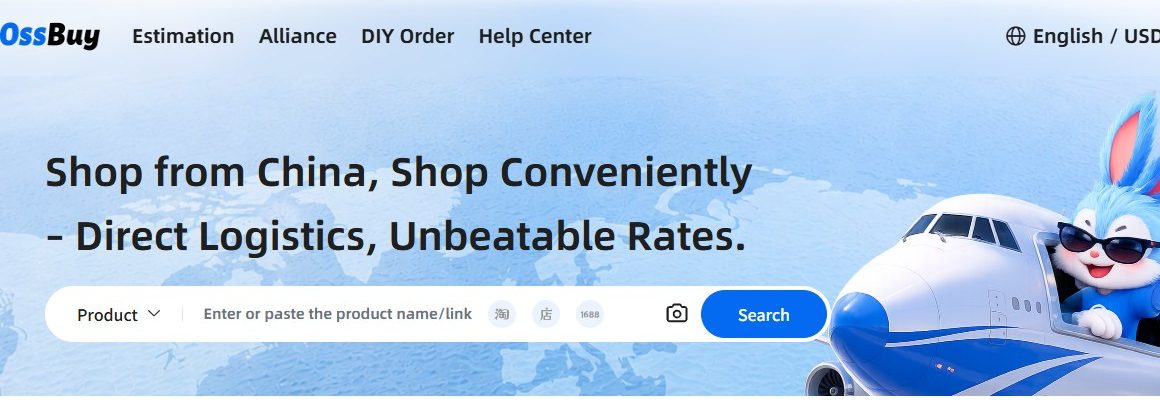 The official OSSbuy website: nav, hero and a product search bar where you paste a Taobao, Weidian or 1688 link